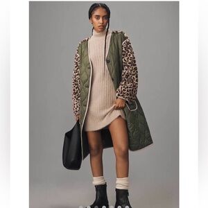 Anthropology color block long quilted coat